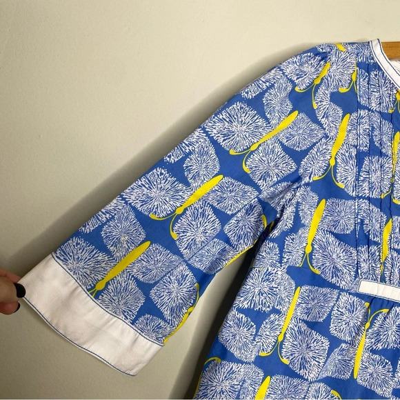 Lilly Pulitzer Blue Yellow Butterfly Print Egan Pintuck Tunic Blouse Top Small - Picture 6 of 10